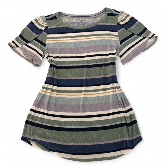 Loft Outlet Women's Striped Blouse Size Small Flutter Sleeve Green Blue White - Picture 1 of 6